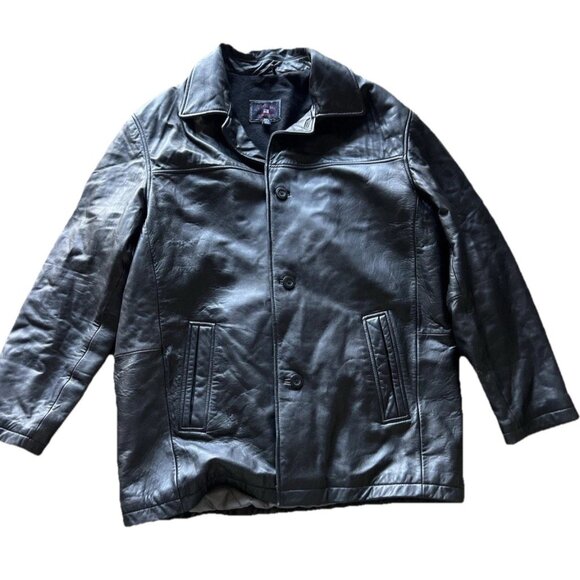 Vintage US Polo Assn Black Genuine Leather Jacket Men’s Sz XL Button Bomber